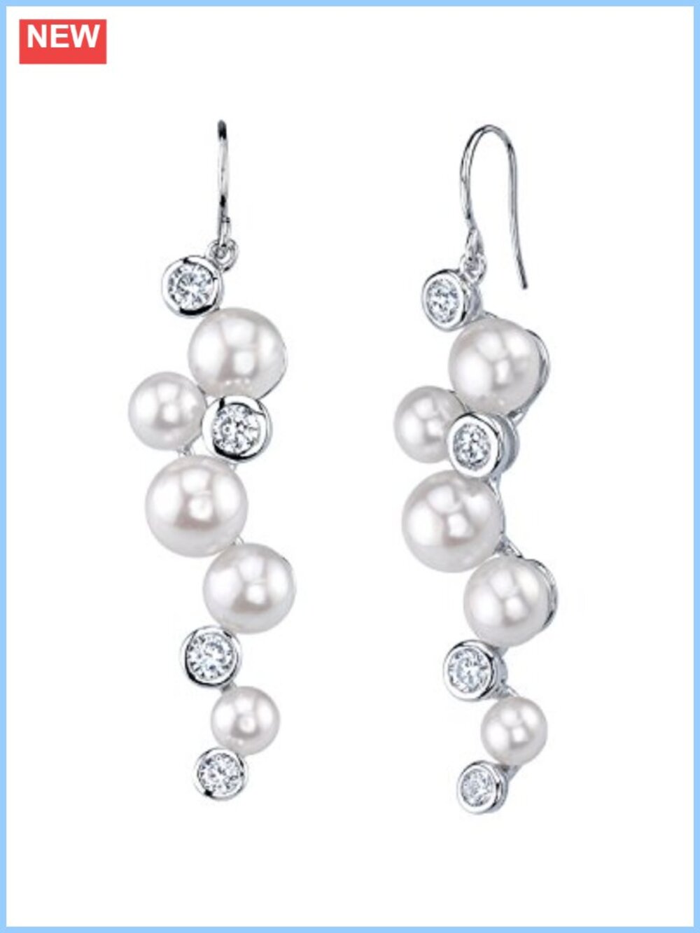 Freshwater Pearl Cubic Zirconia Drop Dangle Earrings Sterling Silver